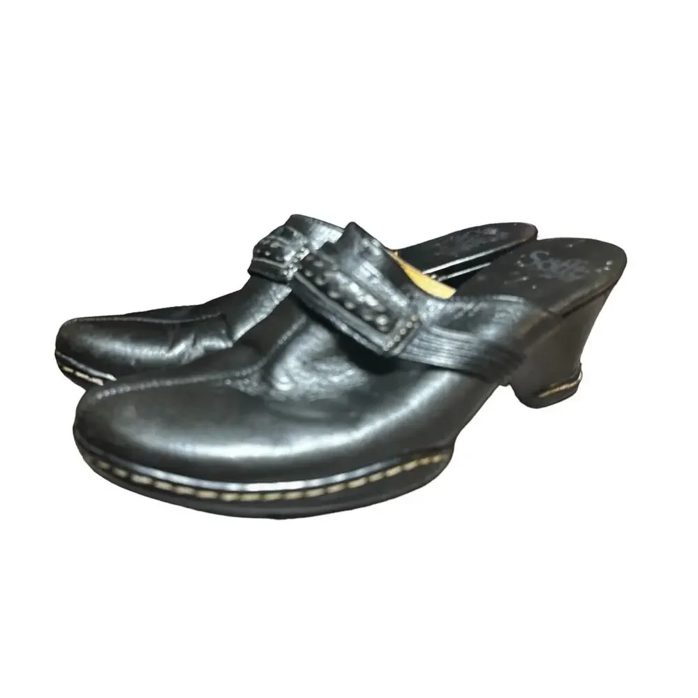 Sofft Black Leather Heeled Mule Clogs Women’s Size 7.5 Comfort Slip on